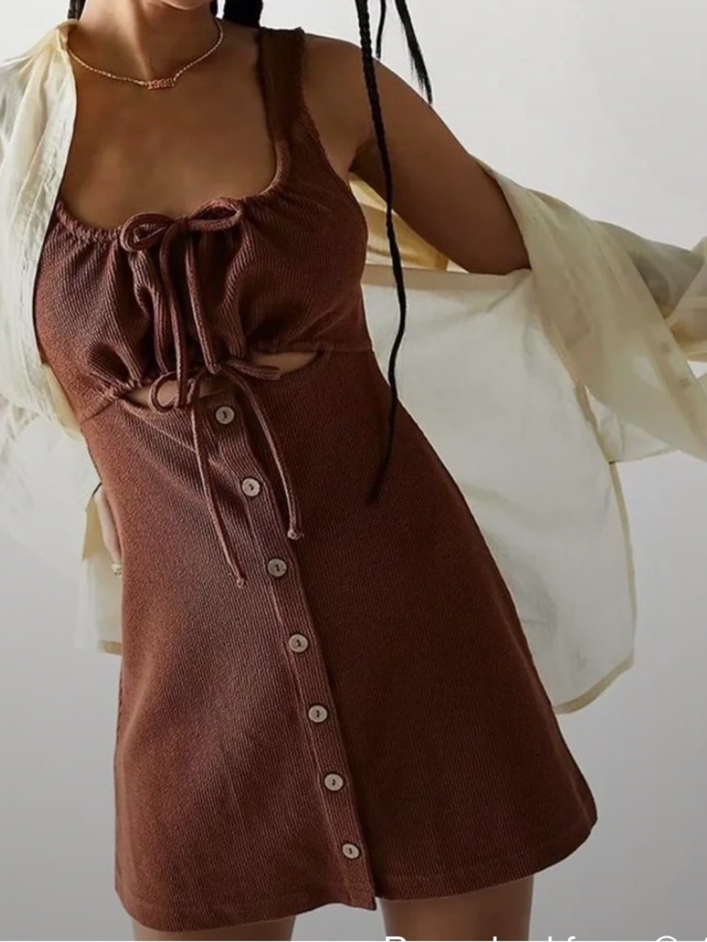 Free People Brown Olivia Tie-Front Mini A line Dress Sz L